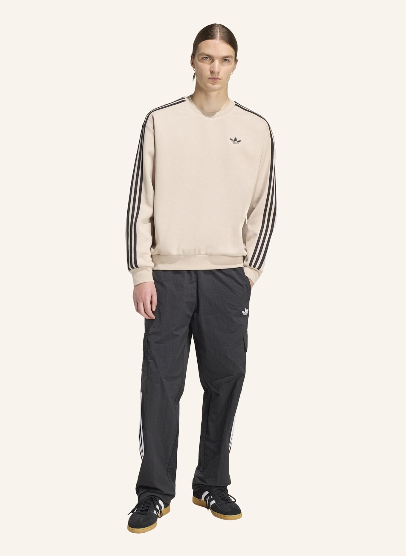 adidas Originals ADICOLOR 3-STREIFEN OVERSIZED CREWNECK: BEIGE