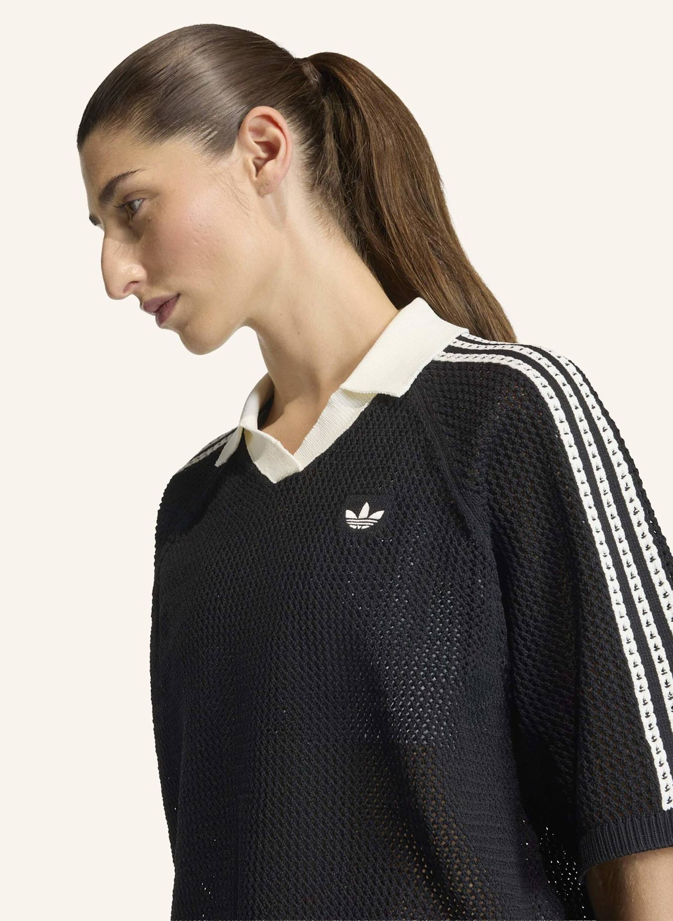 adidas Originals Strick-Poloshirt KNITTED CROCHET POLO: SCHWARZ