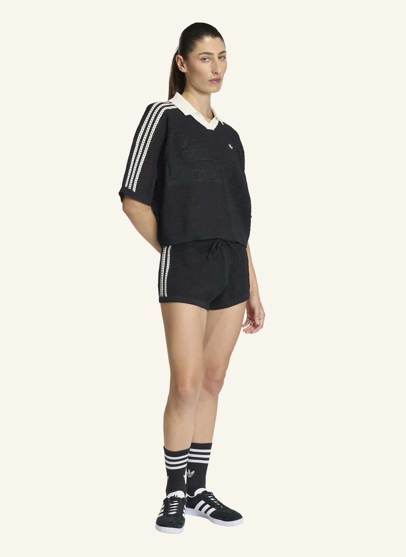 adidas Originals Strick-Poloshirt KNITTED CROCHET POLO: SCHWARZ