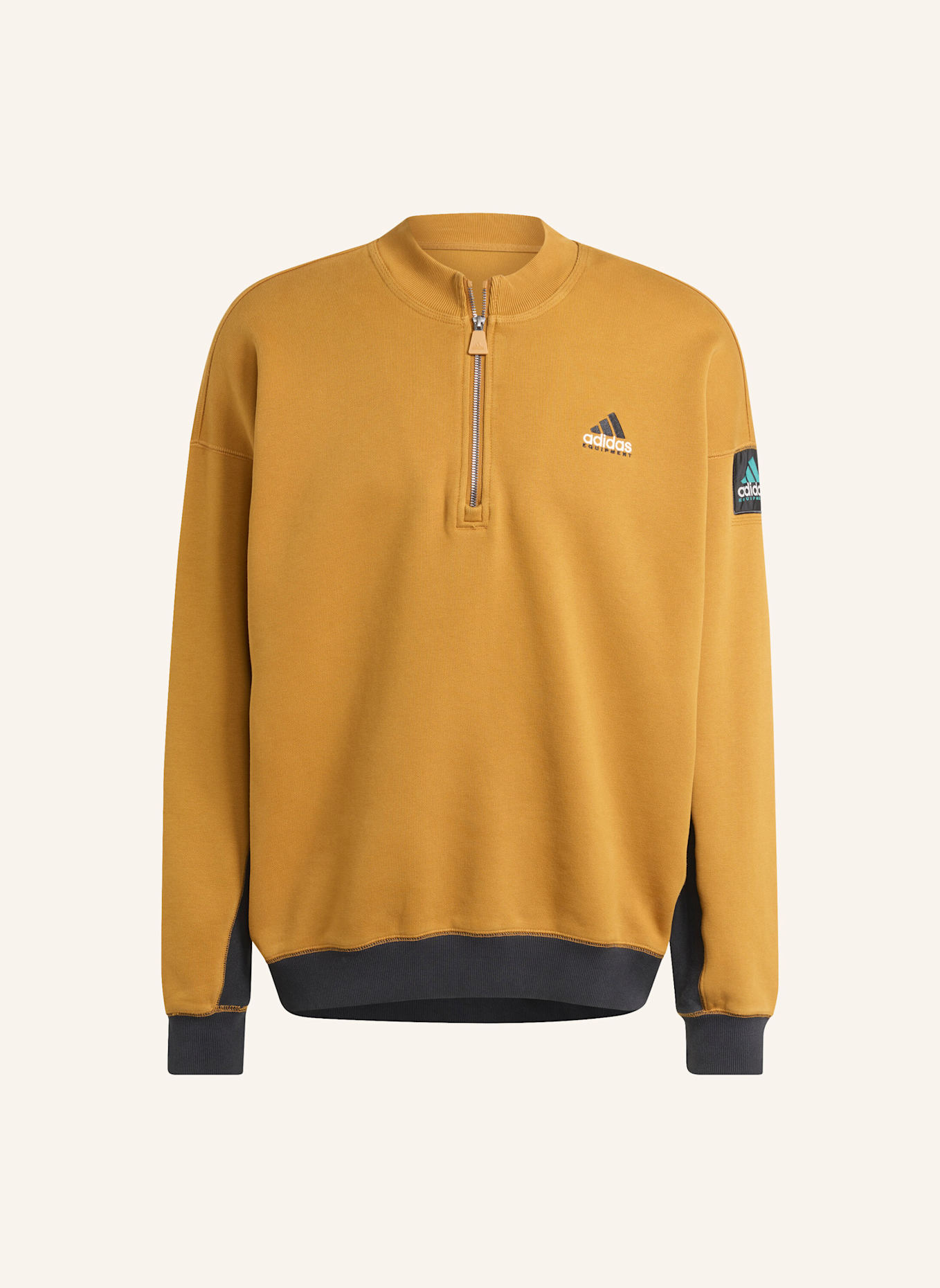adidas Originals ADIDAS EQUIPMENT BLOCKED HALF-ZIP PULLOVER: BEIGE/ SCHWARZ