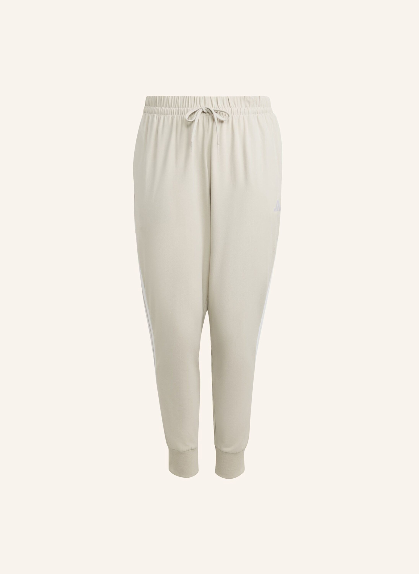 adidas ESSENTIALS 3-STREIFEN JOGGER-HOSE (GROSSE GRÖSSEN): BEIGE/ WEISS