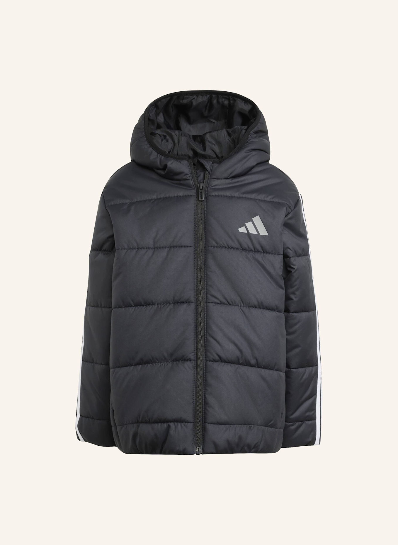 adidas ESSENTIALS 3-STREIFEN GEFÜTTERTE KINDERJACKE: SCHWARZ/ WEISS