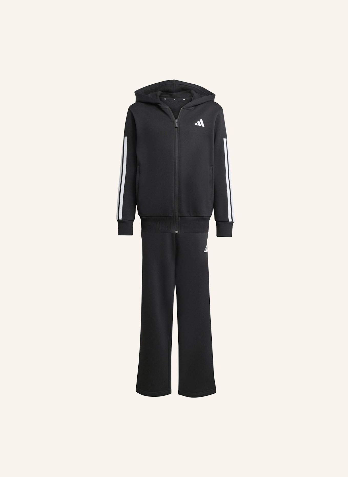 adidas FLEECE TRAININGSANZUG MIT KAPUZE KINDER: SCHWARZ/ WEISS