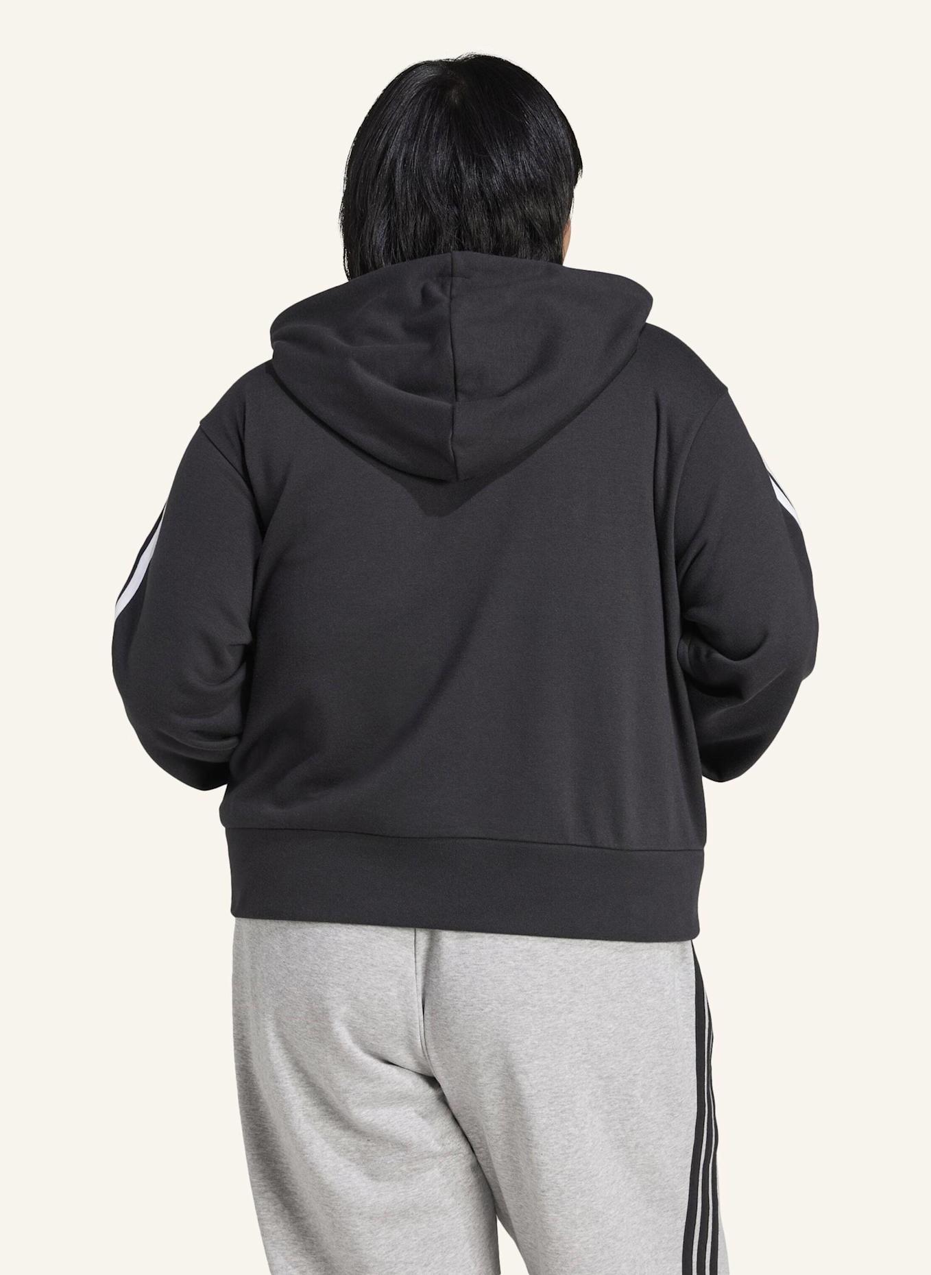 adidas ESSENTIALS 3-STREIFEN FRENCH TERRY QUARTER-ZIP HOODIE – GROSSE GRÖSSEN: SCHWARZ/ WEISS