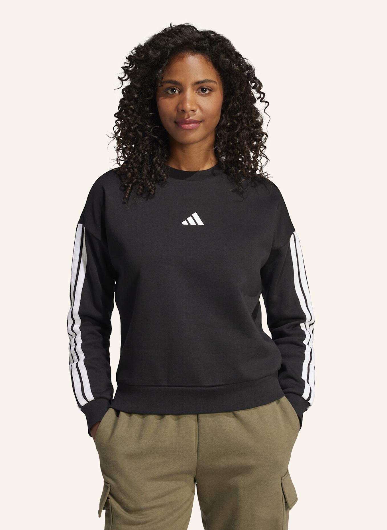 adidas ESSENTIALS 3-STREIFEN SWEATSHIRT: SCHWARZ/ WEISS
