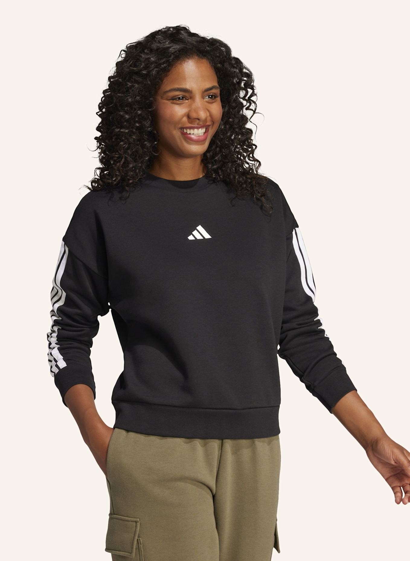 adidas ESSENTIALS 3-STREIFEN SWEATSHIRT: SCHWARZ/ WEISS