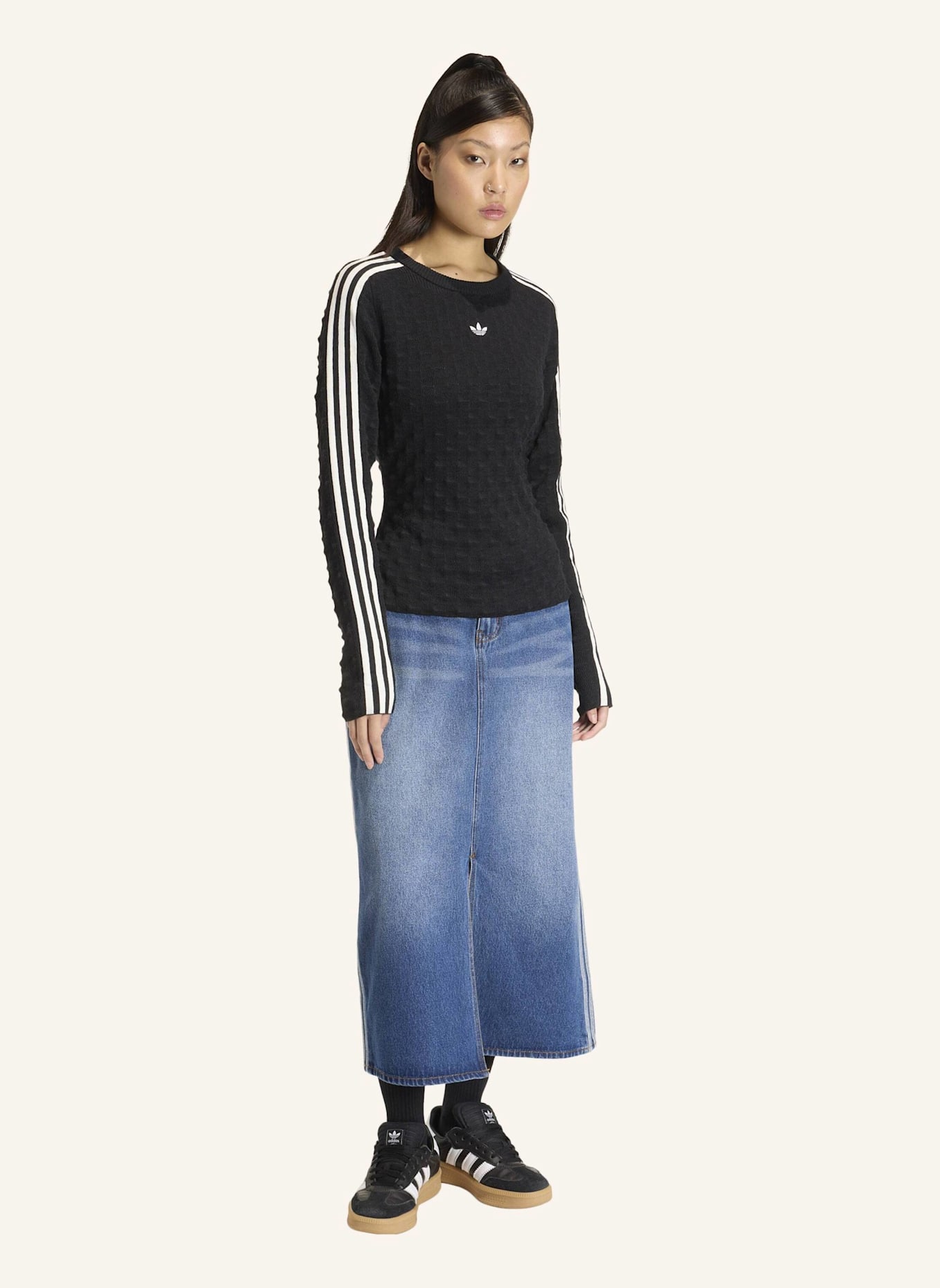 adidas Originals ADIDAS ORIGINALS SLIM SOLID SPIKE KNIT SWEATSHIRT: SCHWARZ