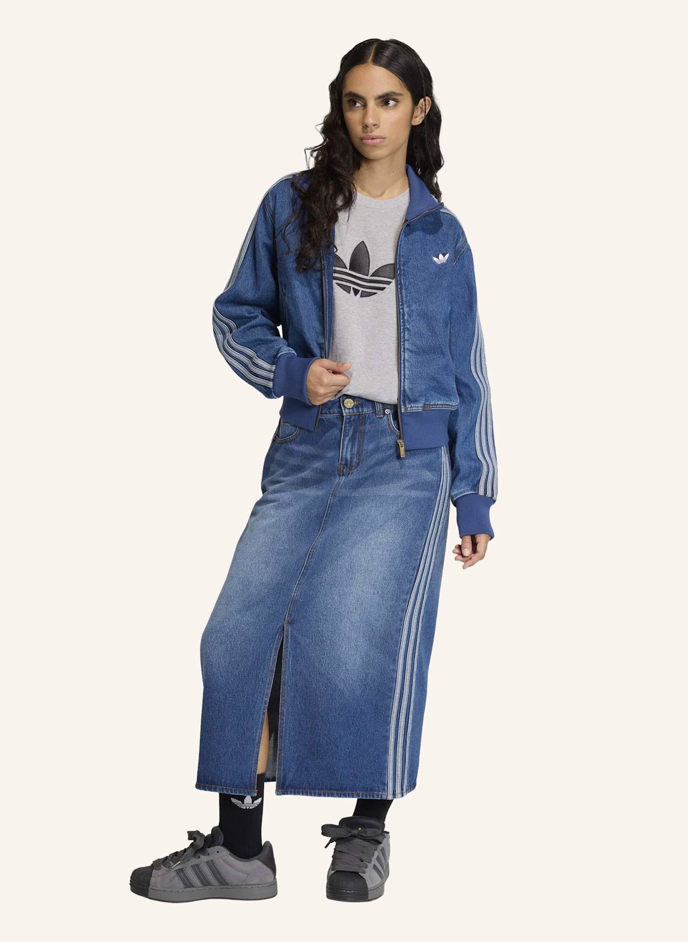 adidas Originals 3-STREIFEN JEANS-BLEISTIFTROCK: BLAU