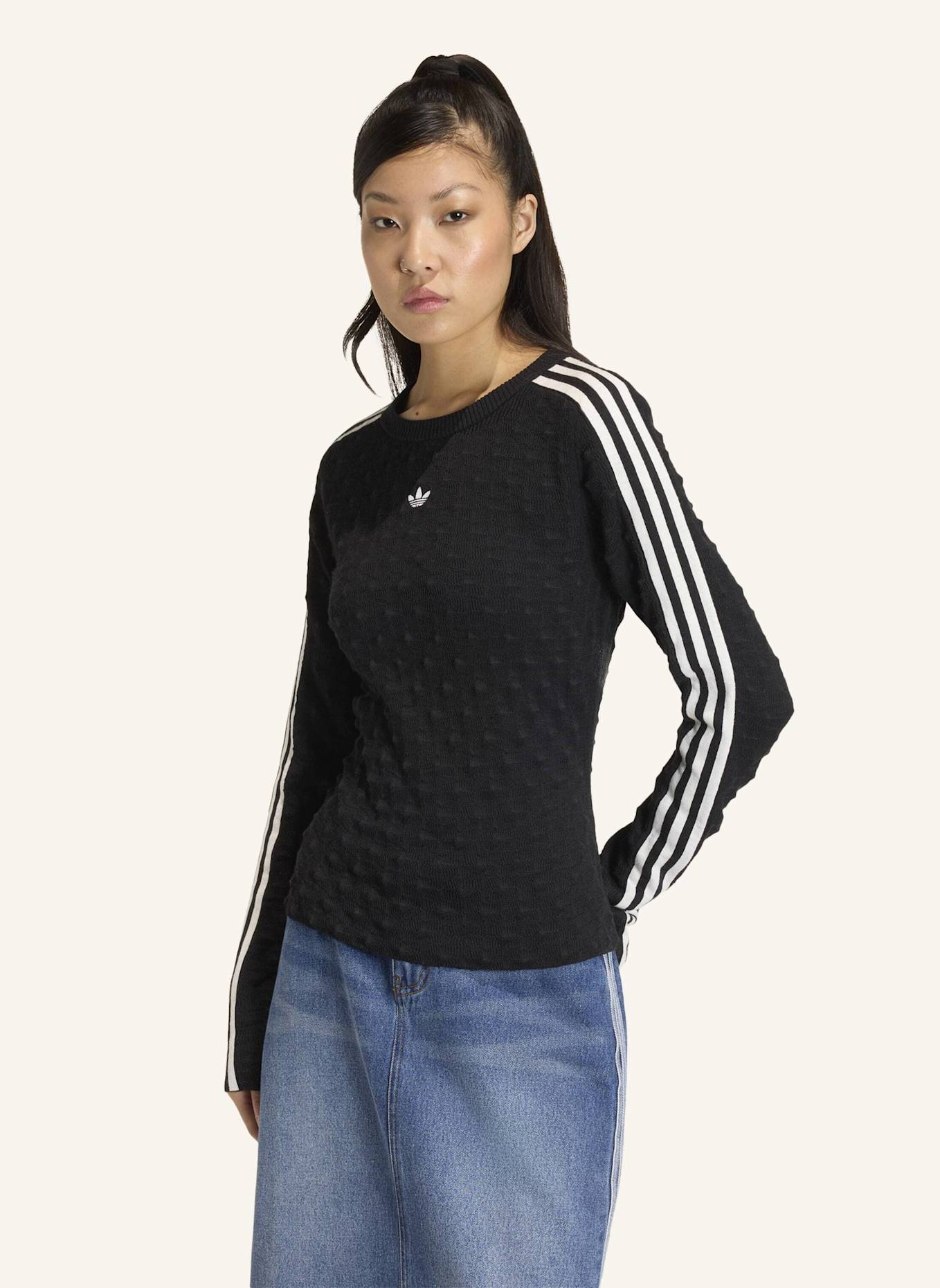 adidas Originals ADIDAS ORIGINALS SLIM SOLID SPIKE KNIT SWEATSHIRT: SCHWARZ