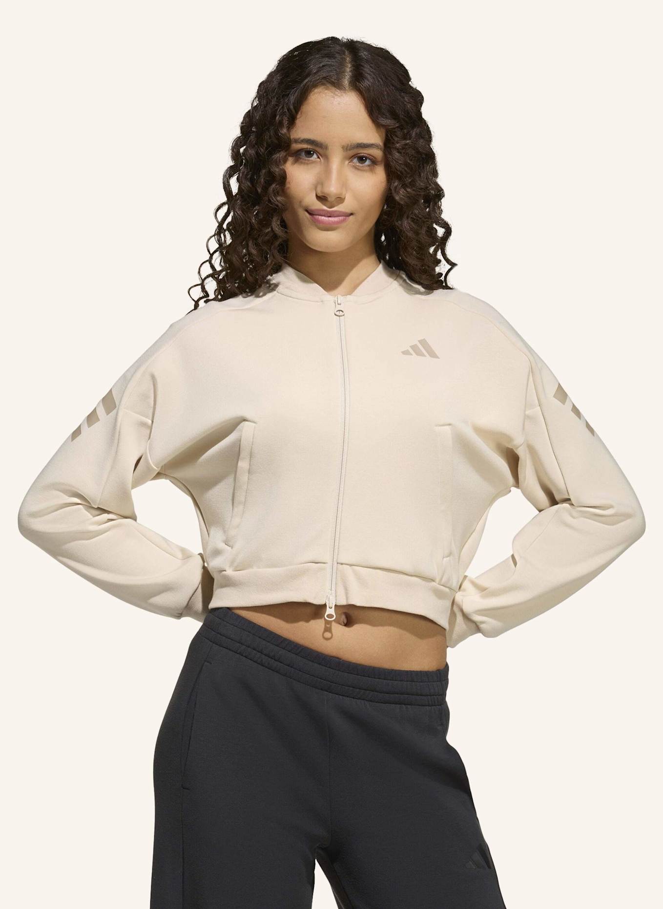 adidas FUTURE ICONS 3-STREIFEN HOODIE MIT DURCHGEHENDEM REISSVERSCHLUSS: BEIGE/ GRÜN