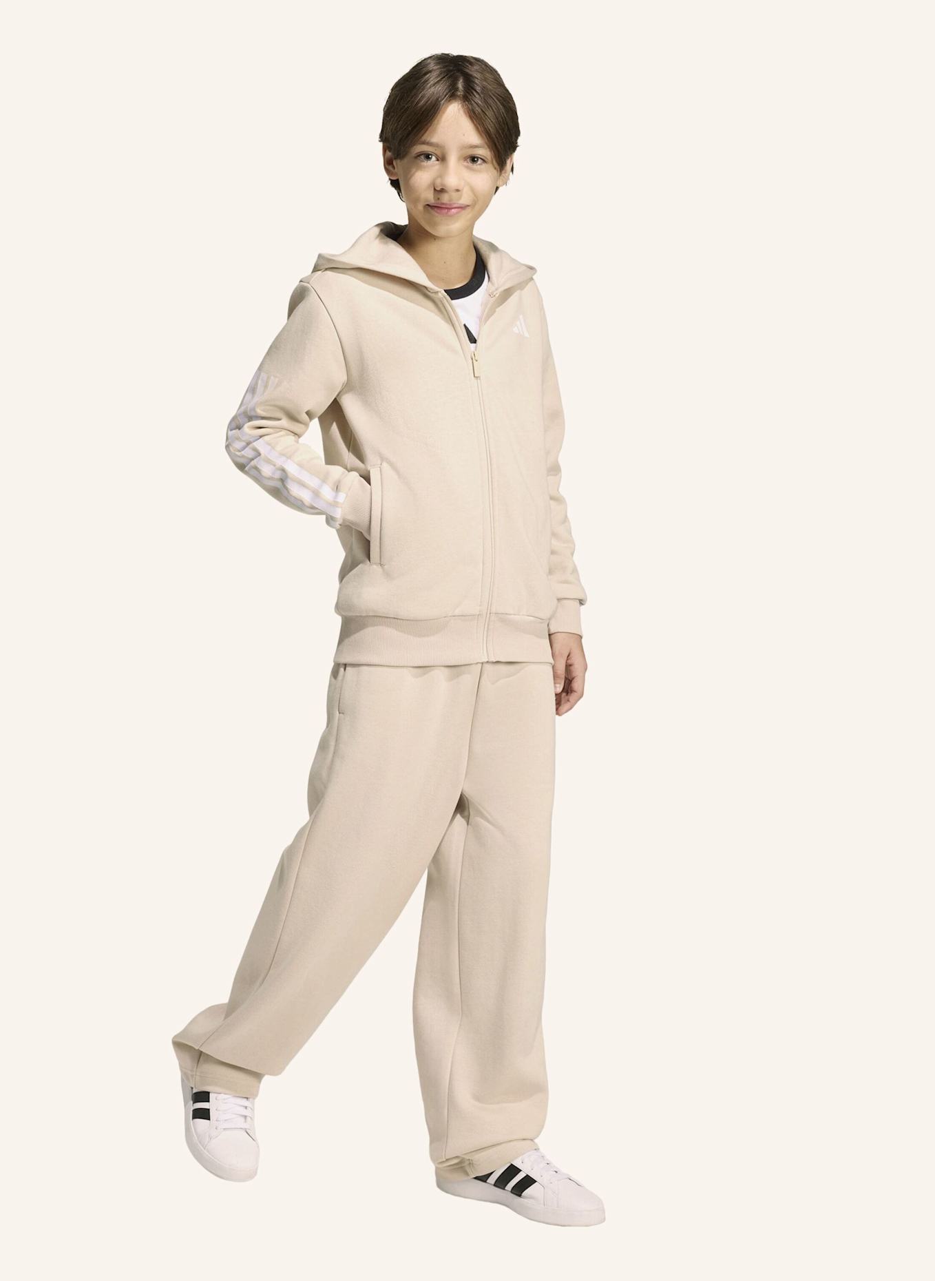 adidas FLEECE TRAININGSANZUG MIT KAPUZE KINDER: BEIGE/ WEISS