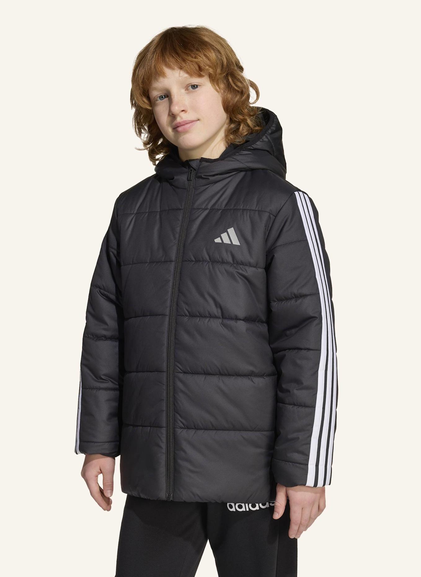 adidas ESSENTIALS 3-STREIFEN GEFÜTTERTE KINDERJACKE: SCHWARZ/ WEISS