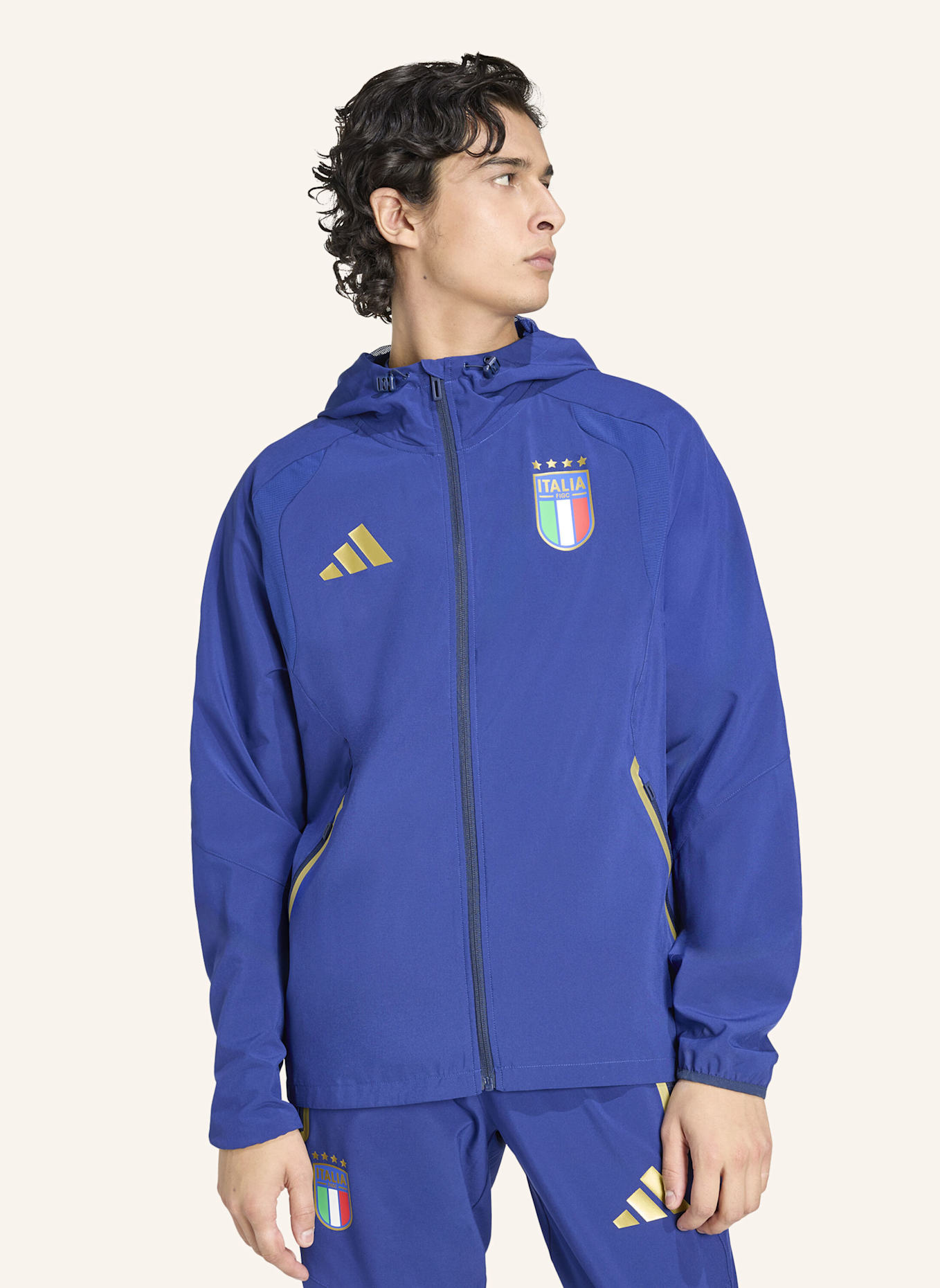 adidas ITALIEN TIRO REISE-WINDBREAKER MIT DURCHGEHENDEM REISSVERSCHLUSS: BLAU