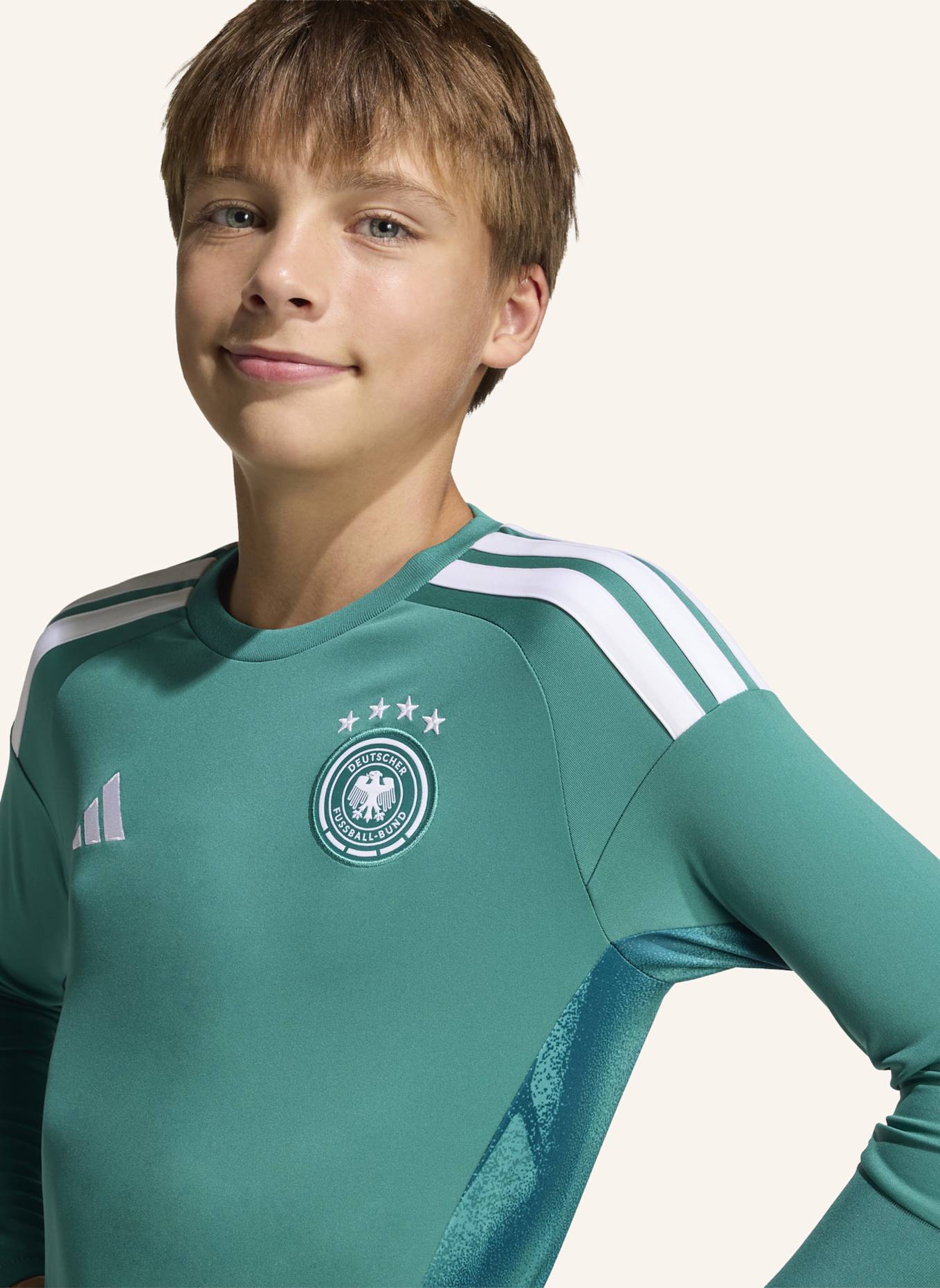 adidas DEUTSCHLAND 26 LANGÄRMELIGES TORWART-HEIMTRIKOT KIDS: GRÜN