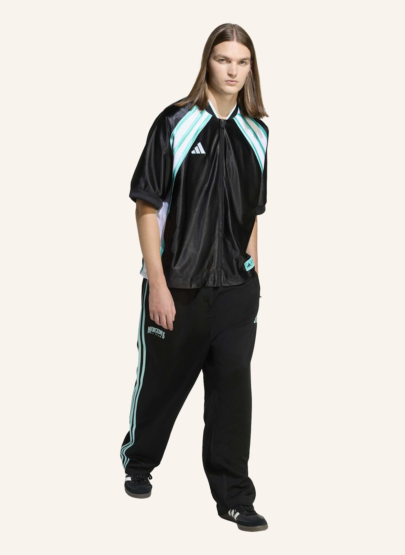 adidas MERCEDES – AMG PETRONAS FORMULA ONE TEAM LAS VEGAS BASEBALL SHIRT FÜR HERREN: SCHWARZ/ WEISS