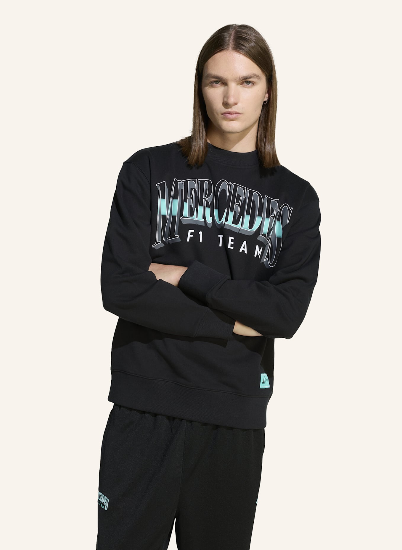 adidas MERCEDES - AMG PETRONAS FORMULA ONE TEAM LAS VEGAS SWEAT TOP MEN: SCHWARZ/ WEISS