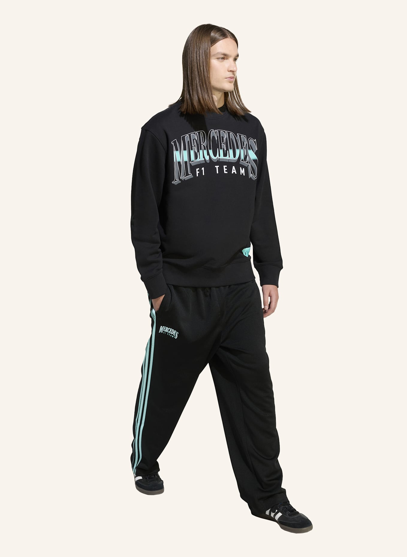 adidas MERCEDES - AMG PETRONAS FORMULA ONE TEAM LAS VEGAS SWEAT TOP MEN: SCHWARZ/ WEISS