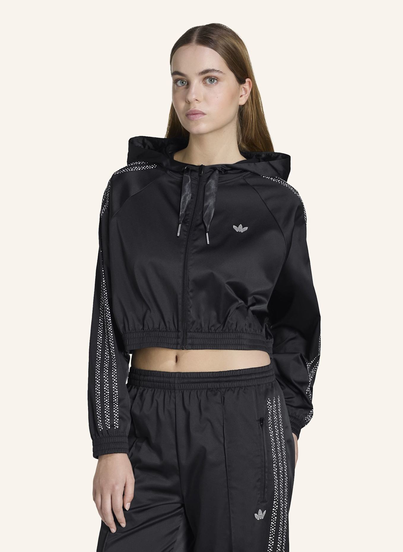 adidas Originals PEARL CROPPED ZIP KAPUZENJACKE: SCHWARZ