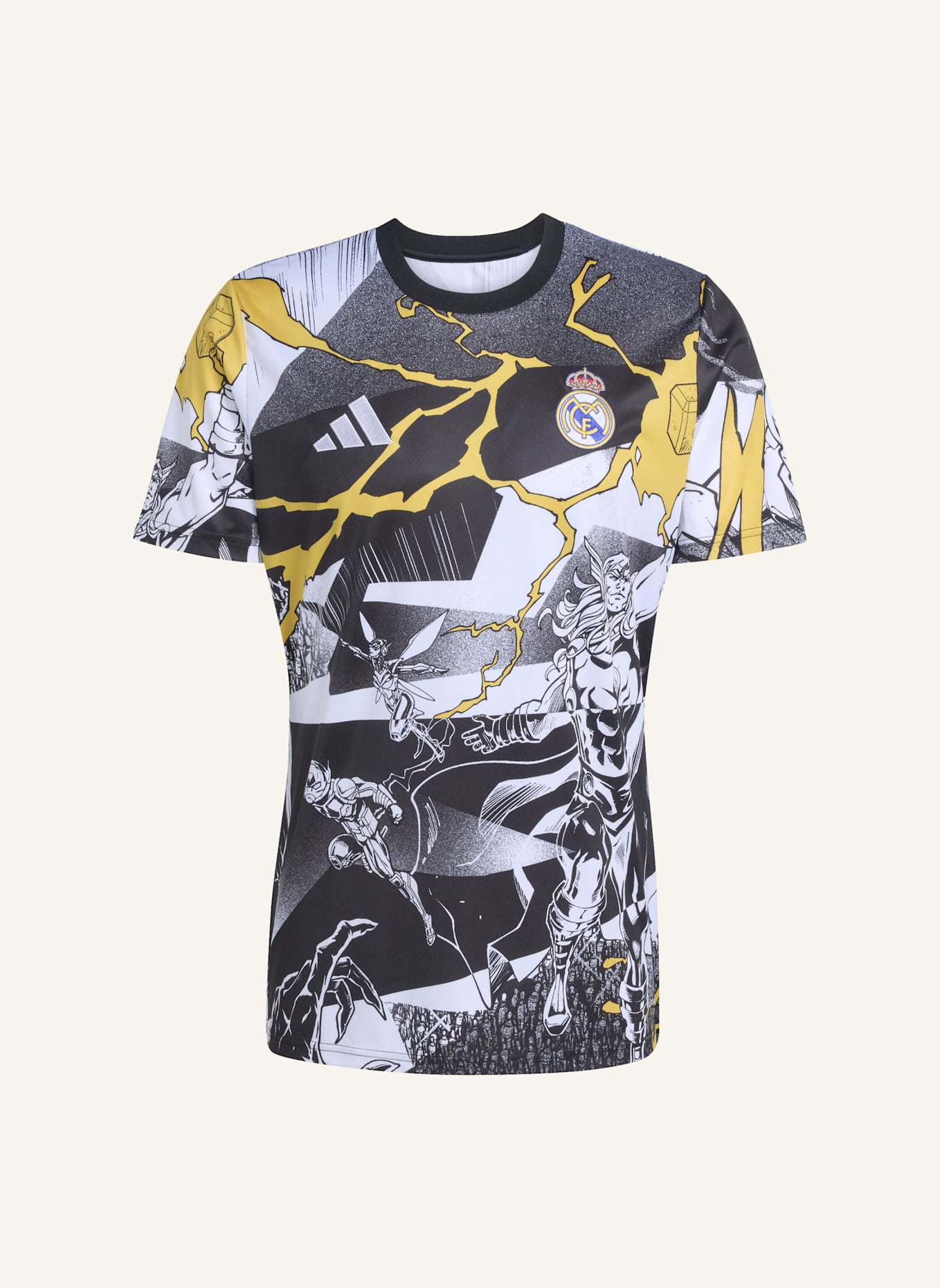 adidas ADIDAS REAL MADRID AVENGERS 25/26 PRE-MATCH SHIRT: WEISS/ SCHWARZ/ GOLD