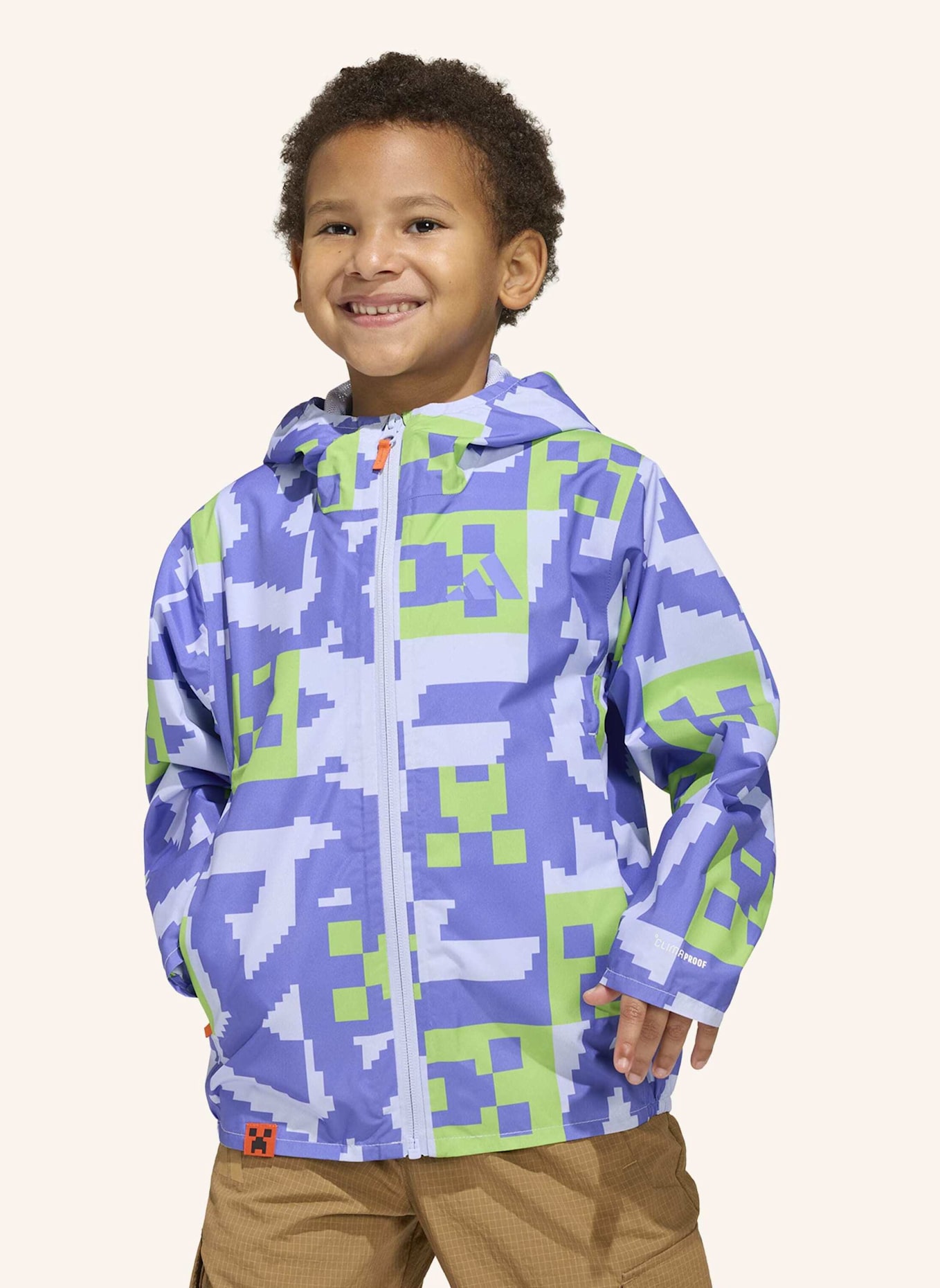 adidas TERREX ADIDAS MINECRAFT TERREX 2 LAYER CLIMAPROOF REGENJACKE: LILA/ BLAU/ GRÜN