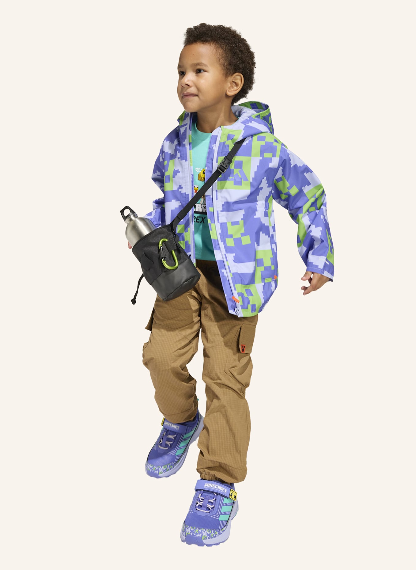 adidas TERREX ADIDAS MINECRAFT TERREX 2 LAYER CLIMAPROOF REGENJACKE: LILA/ BLAU/ GRÜN