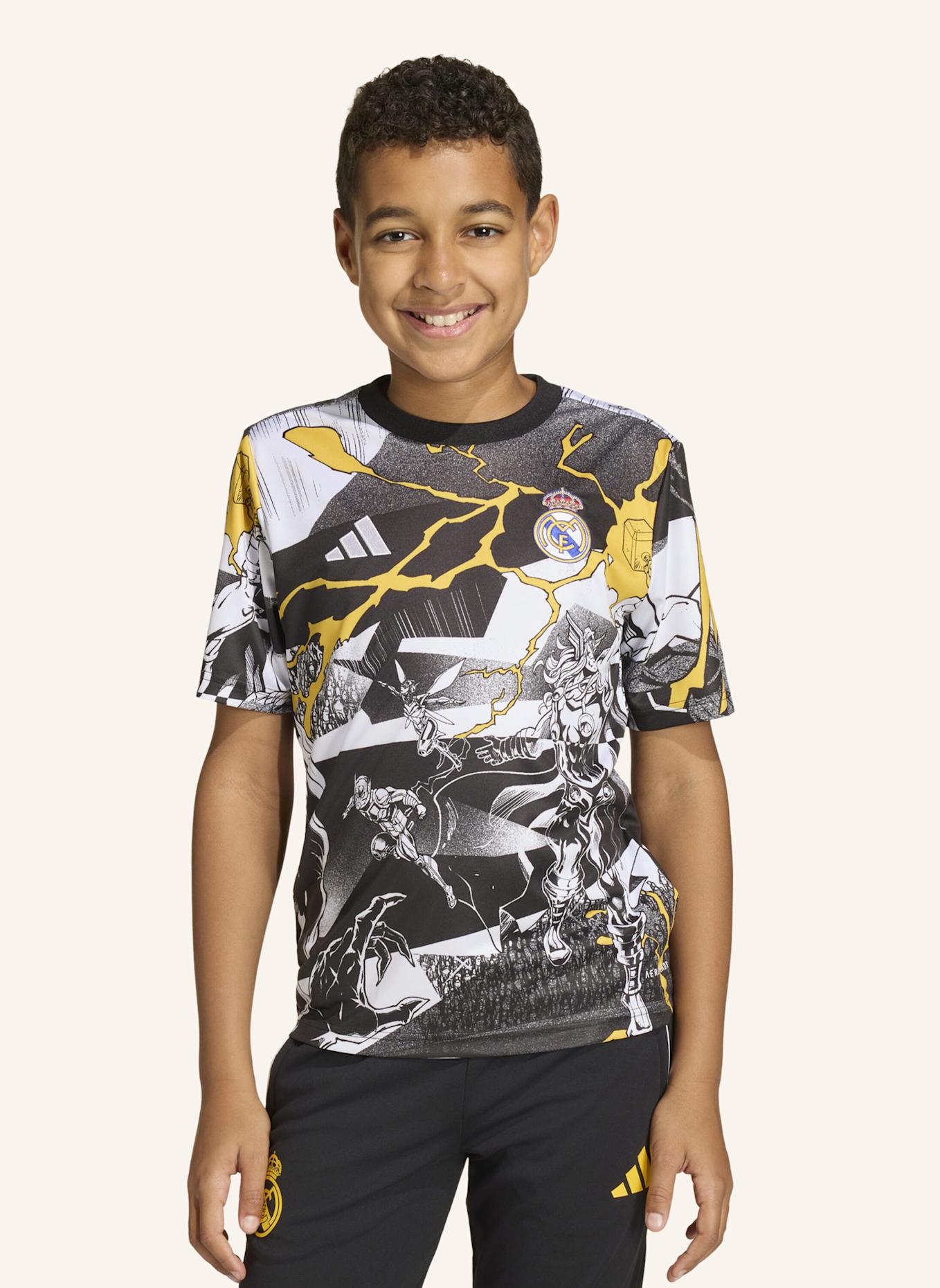 adidas ADIDAS REAL MADRID AVENGERS 25/26 PRE-MATCH SHIRT FÜR KINDER: WEISS/ SCHWARZ/ GOLD