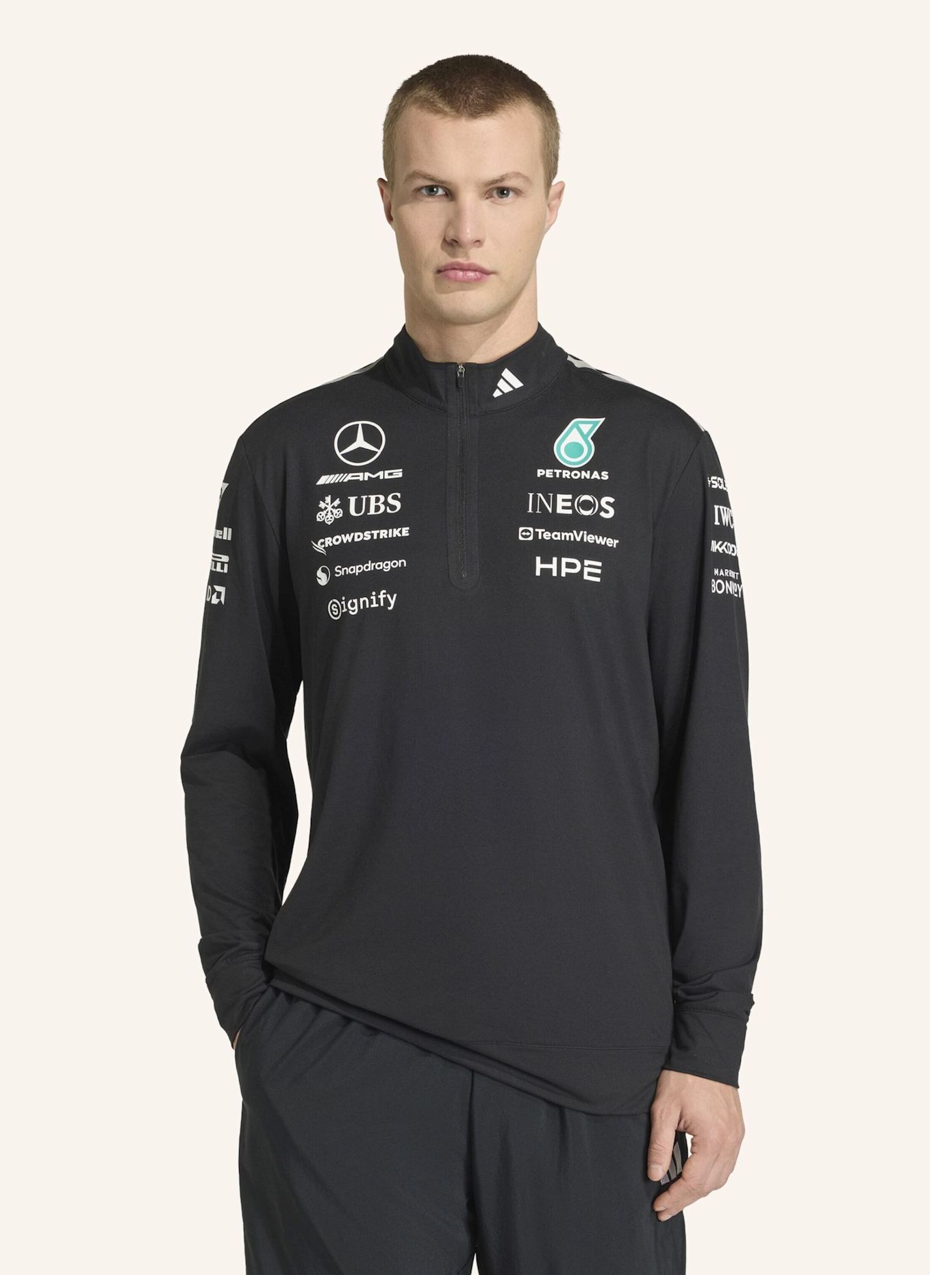 adidas MERCEDES-AMG PETRONAS FORMULA 1 TEAM ENGINEERS QUARTER ZIP SWEATSHIRT: SCHWARZ