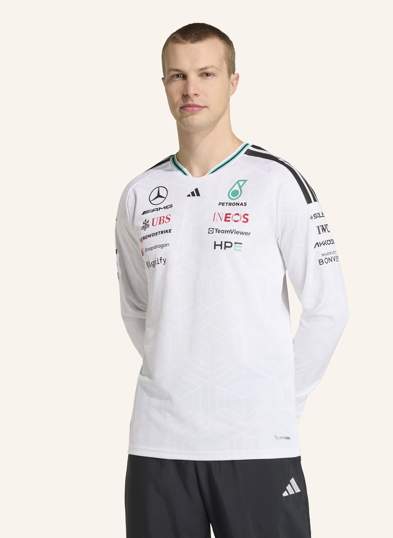 adidas MERCEDES - AMG PETRONAS FORMULA 1 TEAM AUTHENTIC LANGÄRMELIGES FAHRERTRIKOT: WEISS