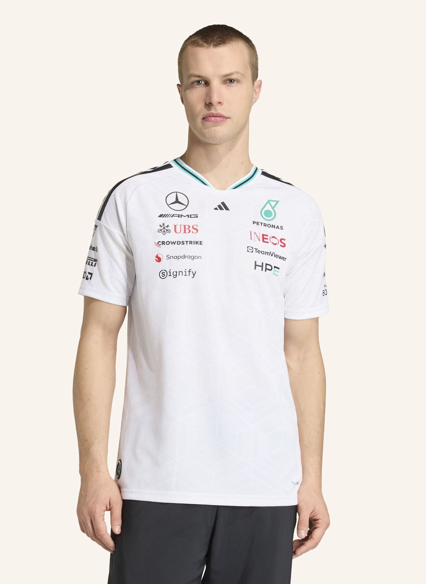 adidas MERCEDES - AMG PETRONAS FORMULA 1 TEAM DRIVER AUTHENTIC TRIKOT: WEISS