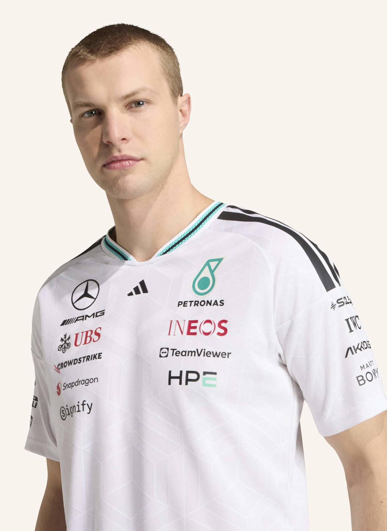 adidas MERCEDES - AMG PETRONAS FORMULA 1 TEAM DRIVER AUTHENTIC TRIKOT: WEISS
