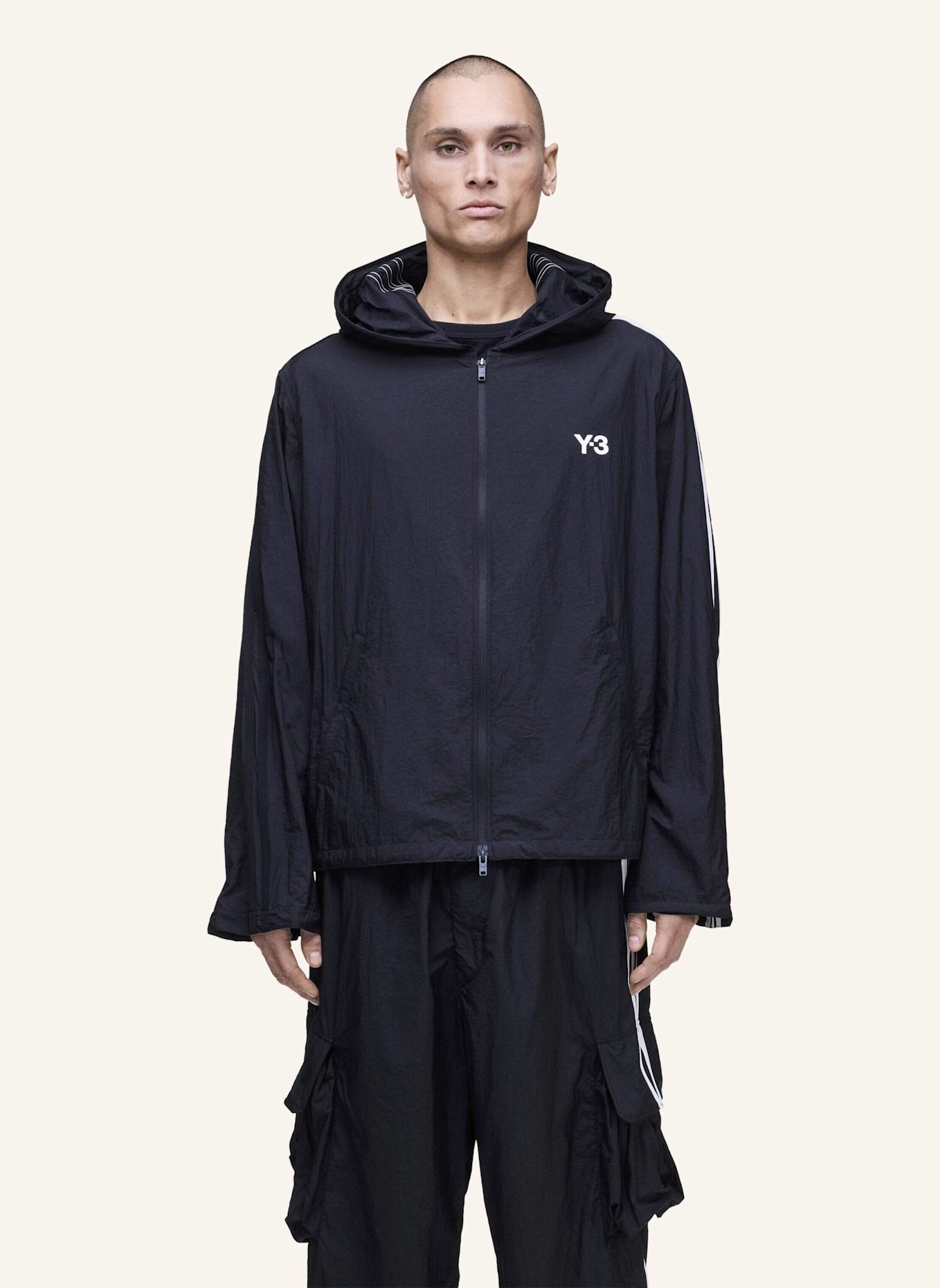 Y-3 Y-3 NYLON WIRED 3-STREIFEN TRACK TOP: SCHWARZ