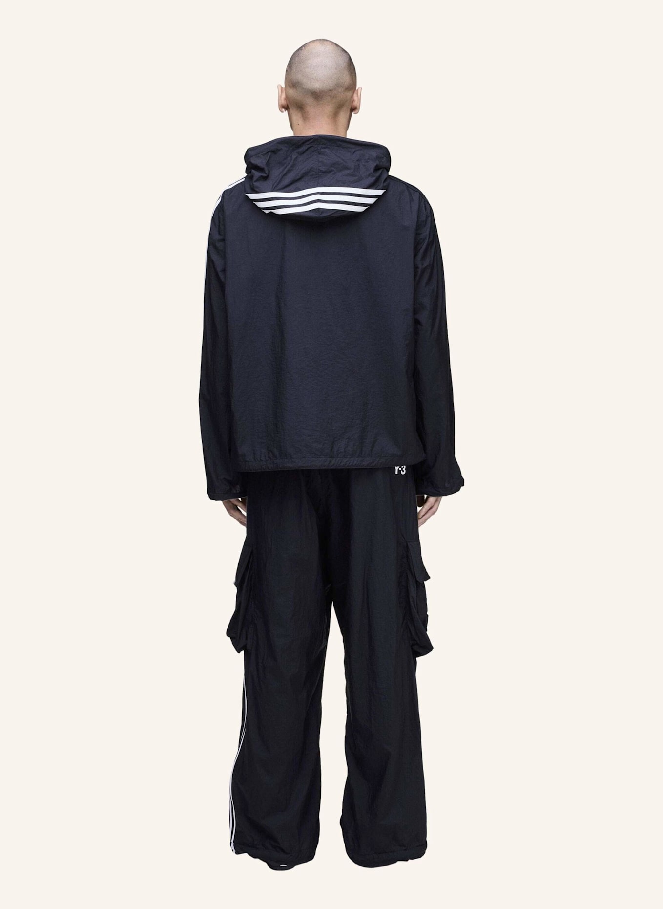 Y-3 Y-3 NYLON WIRED 3-STREIFEN TRACK TOP: SCHWARZ