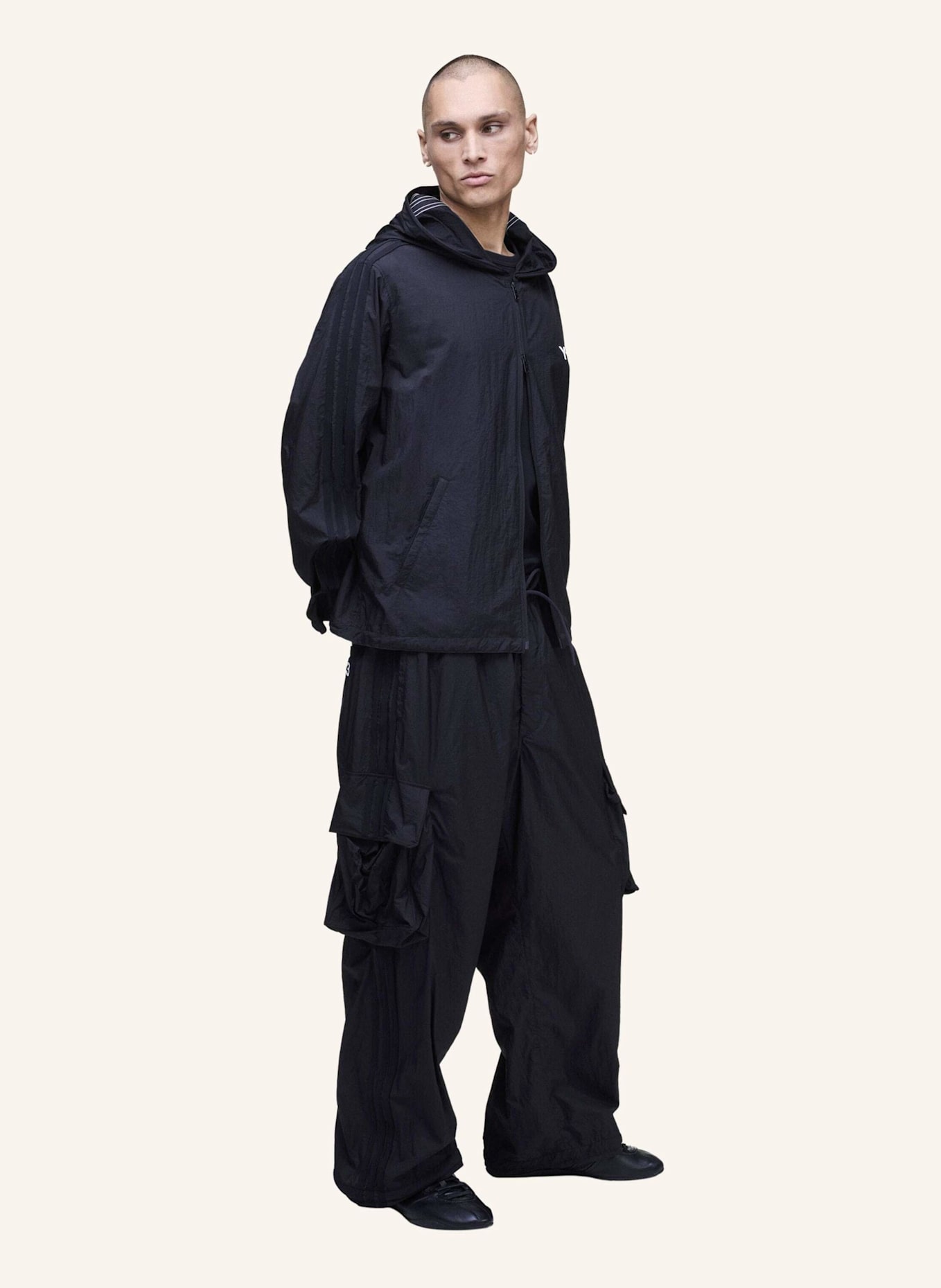 Y-3 Y-3 NYLON WIRED 3-STREIFEN TRACK TOP: SCHWARZ
