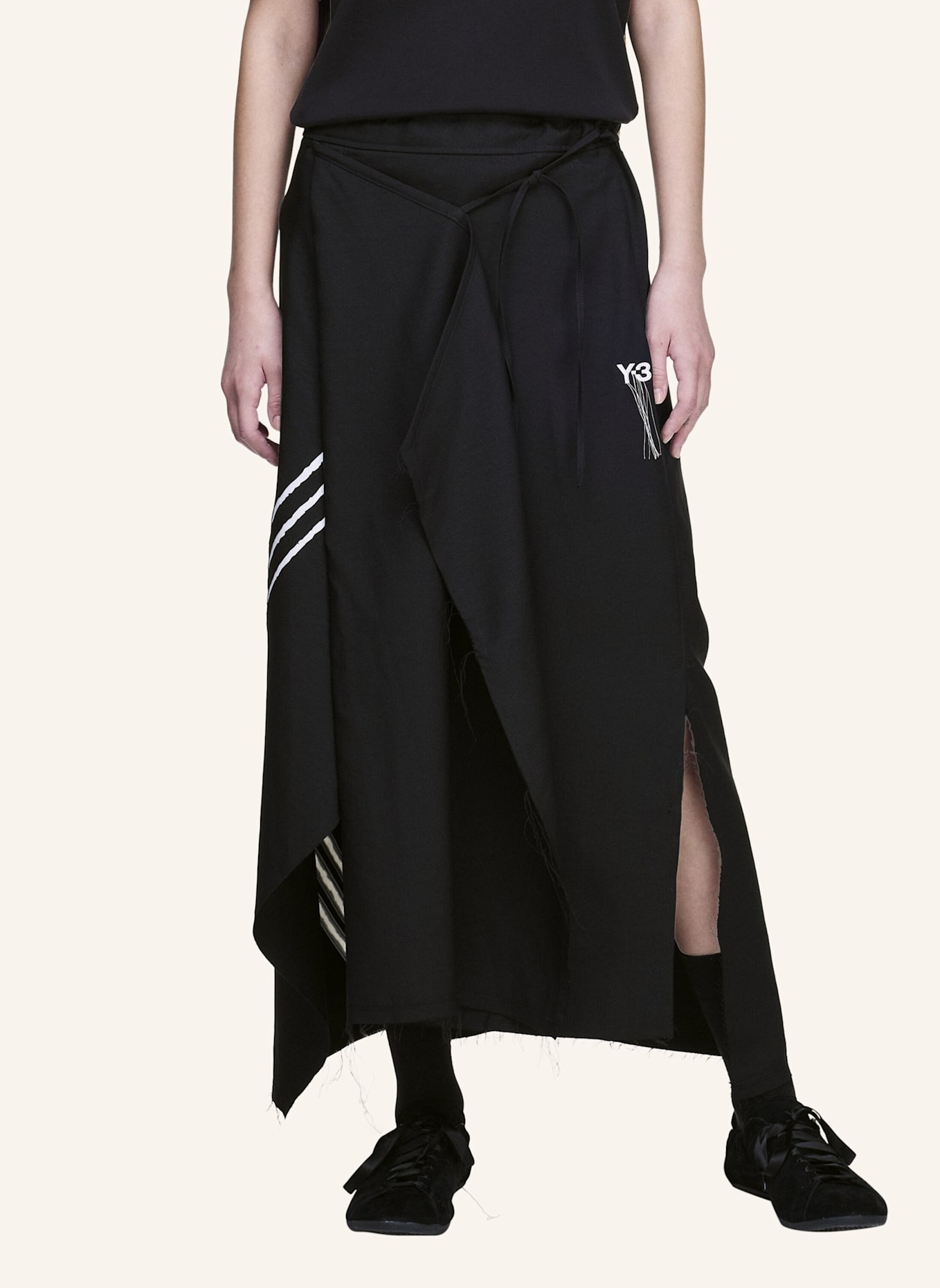 Y-3 Y-3 SPORT UNIFORM RAW CUT 3-STREIFEN ROCK: SCHWARZ