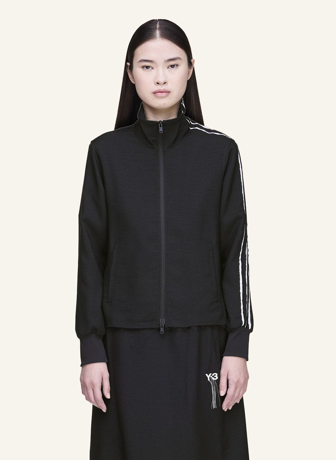 Y-3 Y-3 SPORT UNIFORM RAW CUT 3-STREIFEN TRAININGSJACKE: SCHWARZ