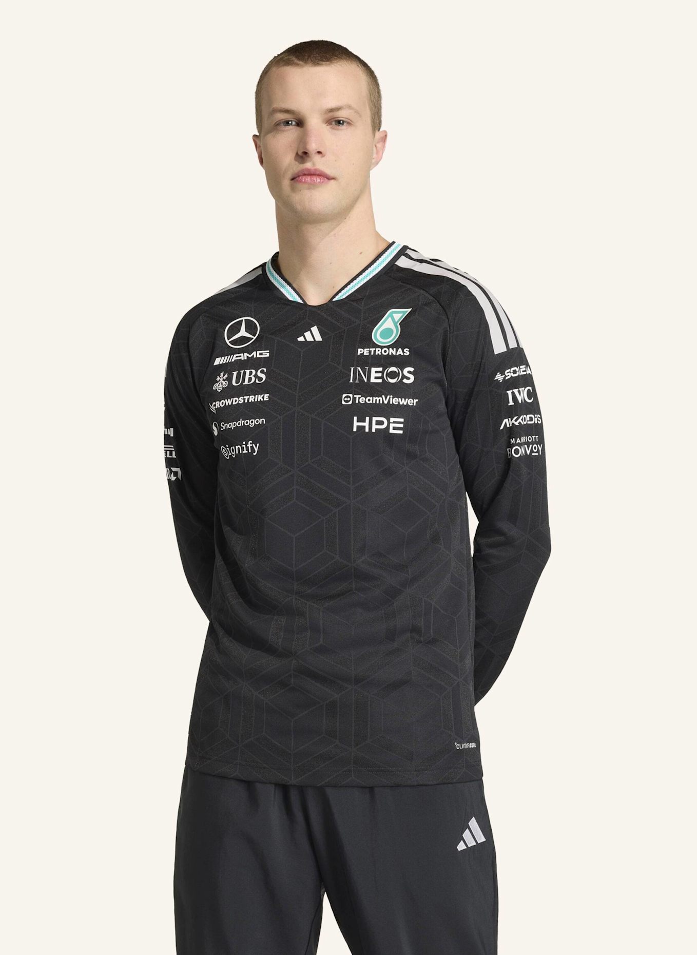 adidas MERCEDES - AMG PETRONAS FORMULA 1 TEAM AUTHENTIC LANGÄRMELIGES FAHRERTRIKOT: SCHWARZ