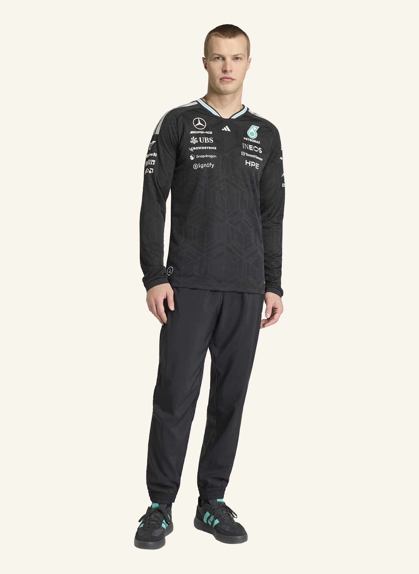 adidas MERCEDES - AMG PETRONAS FORMULA 1 TEAM AUTHENTIC LANGÄRMELIGES FAHRERTRIKOT: SCHWARZ