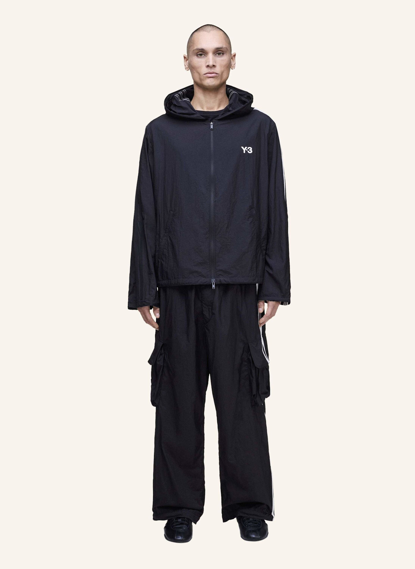 Y-3 Y-3 NYLON WIRED 3-STREIFEN CARGOHOSE: SCHWARZ