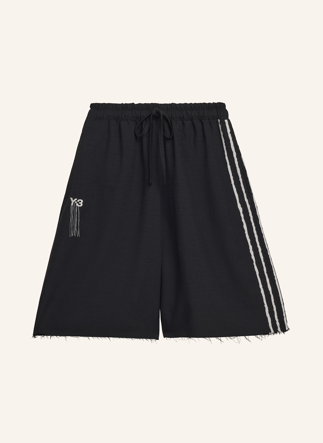 Y-3 Y-3 SPORT UNIFORM RAW CUT 3-STREIFEN SHORTS: SCHWARZ