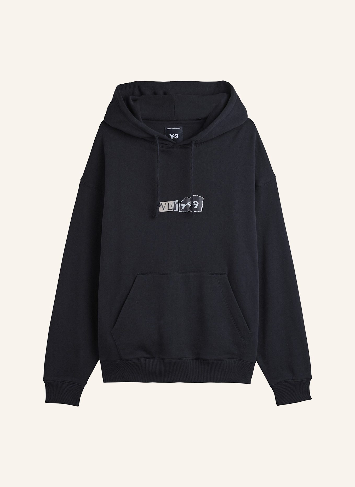 Y-3 Y-3 HOODIE AUS ANGERAUTEM FROTTEE GFX: SCHWARZ