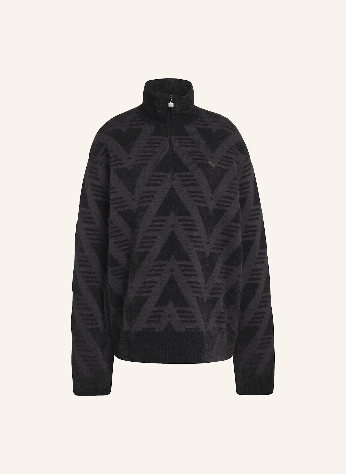 adidas Originals STRICKPULLOVER MIT REISSVERSCHLUSS BIS ZUR BRUST: SCHWARZ