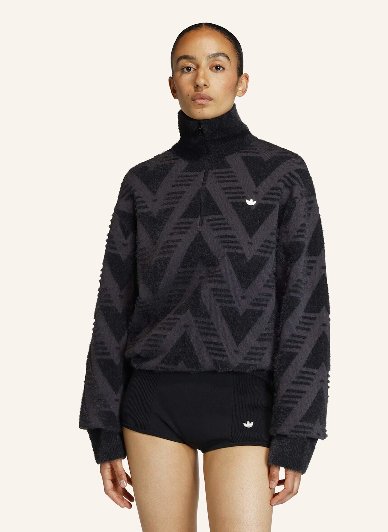 adidas Originals STRICKPULLOVER MIT REISSVERSCHLUSS BIS ZUR BRUST: SCHWARZ