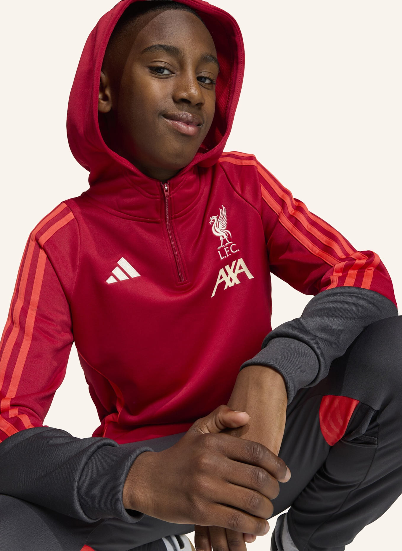 adidas FC LIVERPOOL TIRO 25 COMPETITION TRAINING KAPUZENJACKE FÜR KINDER: ROT