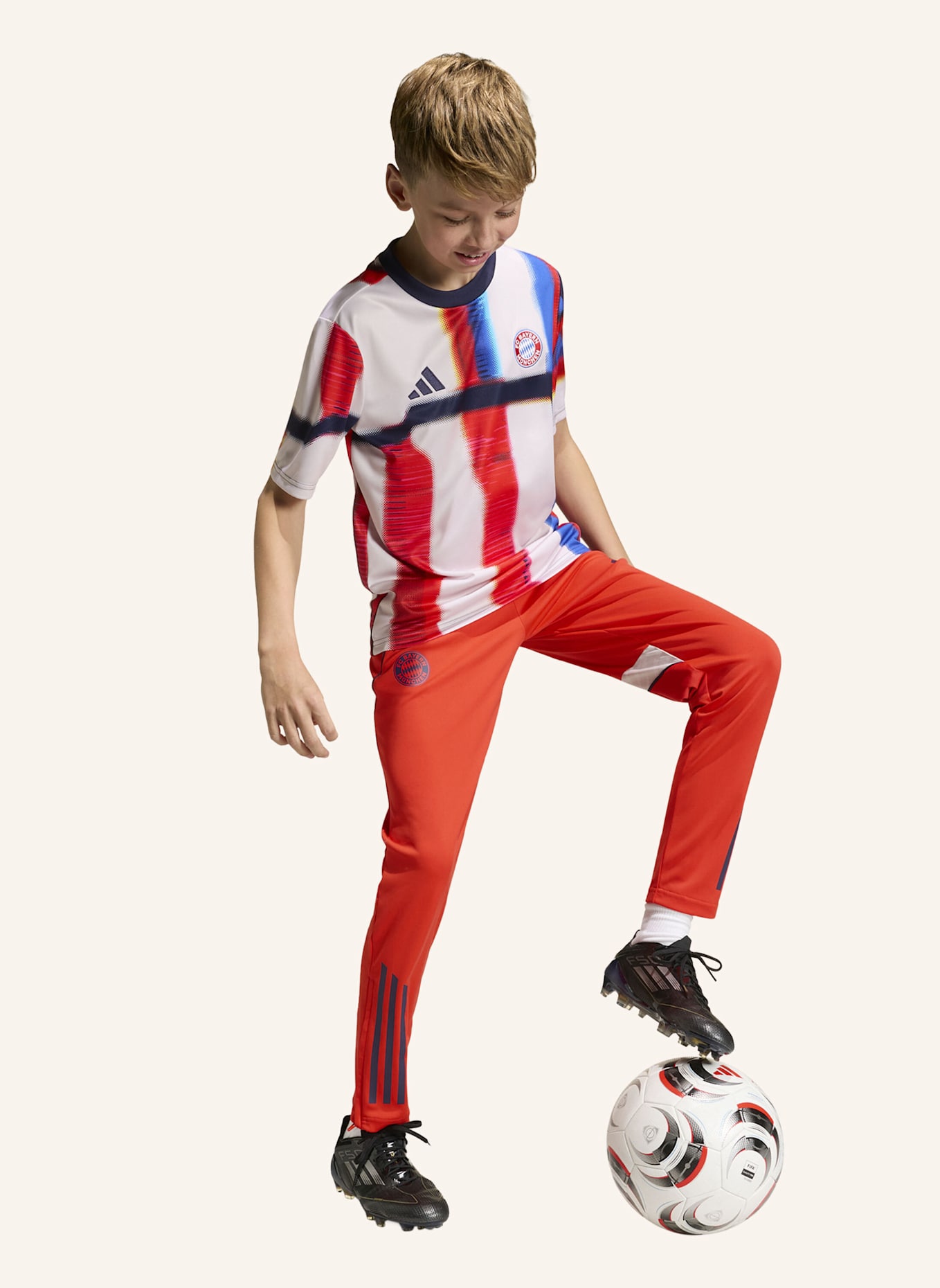 adidas FC BAYERN SS26 PRE-MATCH TRIKOT KINDER: GRAU/ BLAU/ CREME