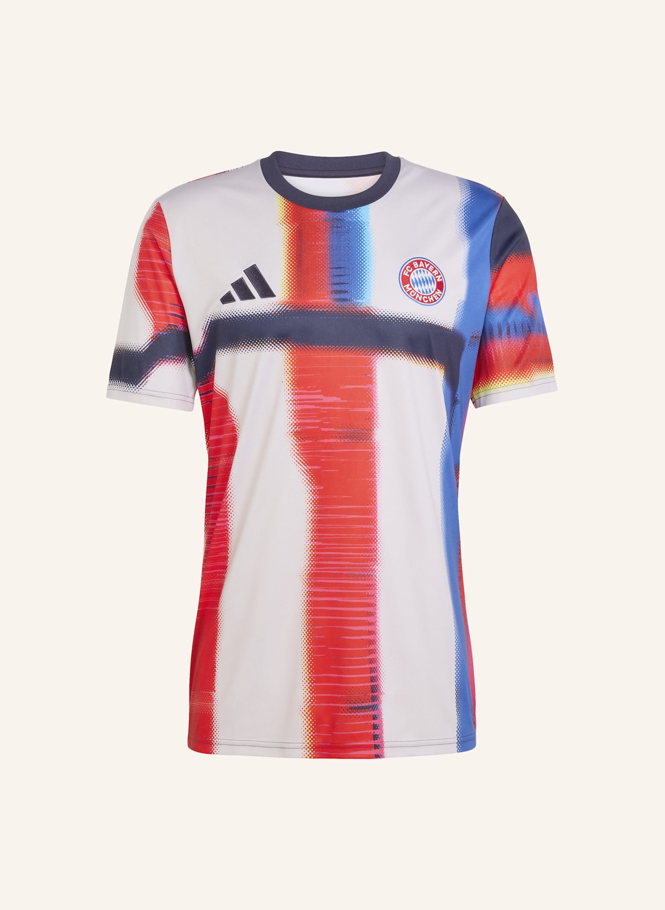 adidas FC BAYERN SS26 PRE-MATCH TRIKOT: GRAU/ BLAU/ CREME