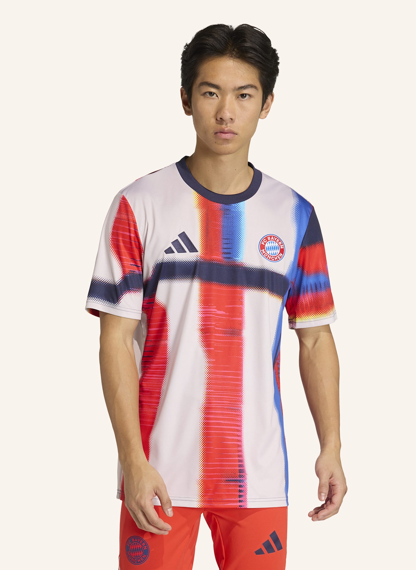 adidas FC BAYERN SS26 PRE-MATCH TRIKOT: GRAU/ BLAU/ CREME