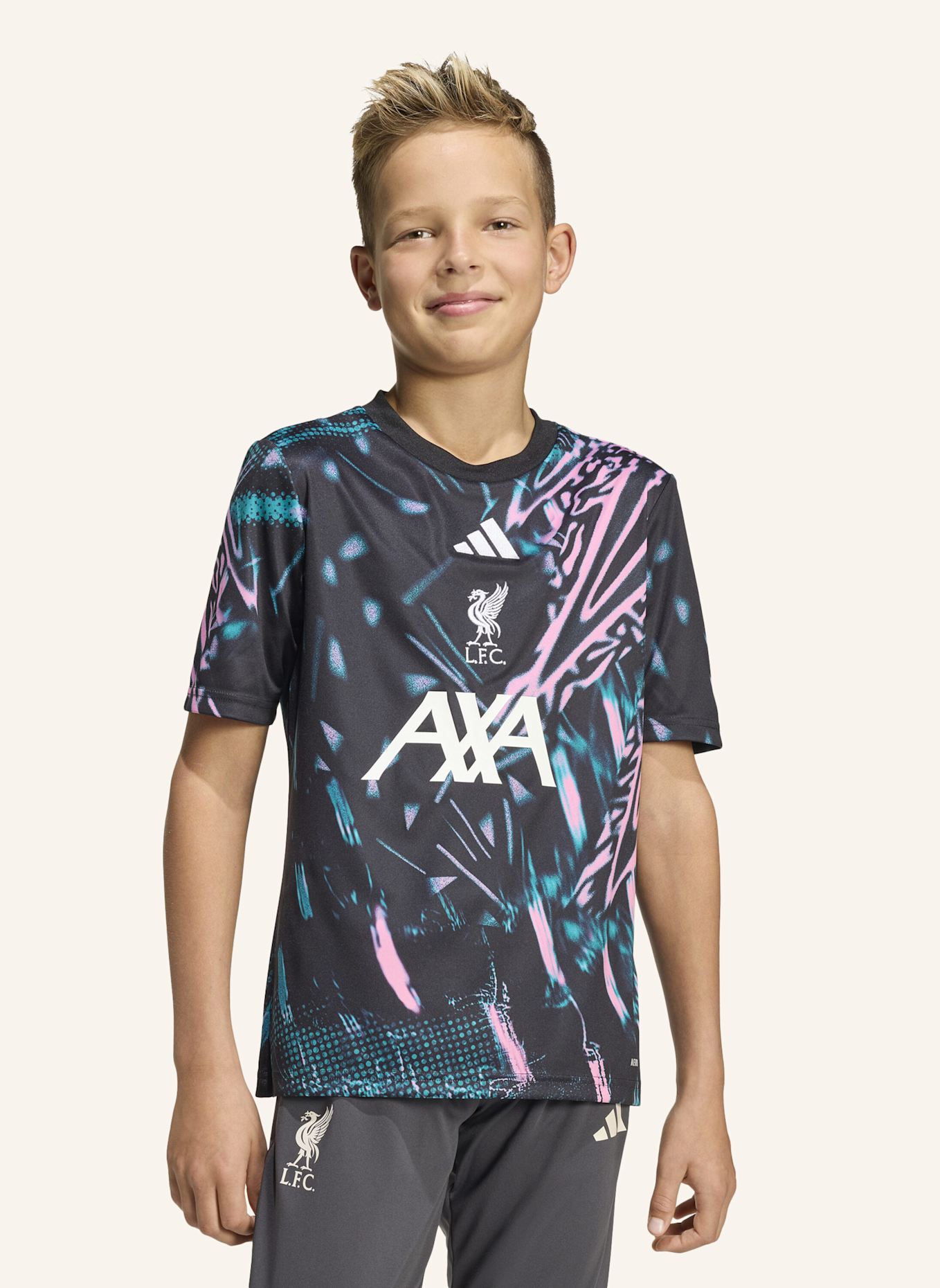 adidas LIVERPOOL FC 25/26 KIDS PRE-MATCH SHIRT: SCHWARZ/ GRÜN/ PINK