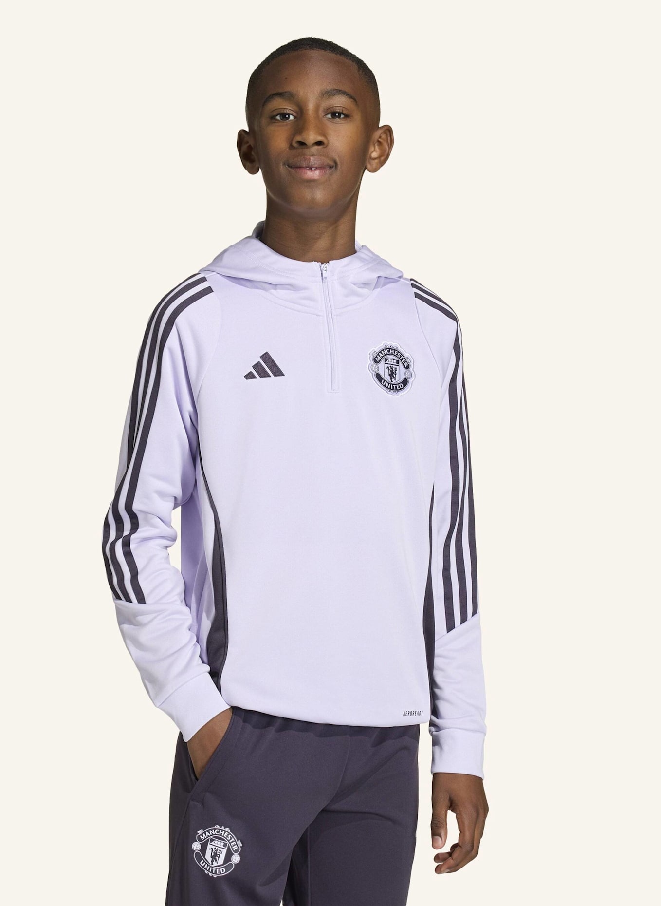 adidas MANCHESTER UNITED TIRO 25 COMPETITION KIDS TRAININGSHOODIE: LILA/ SCHWARZ