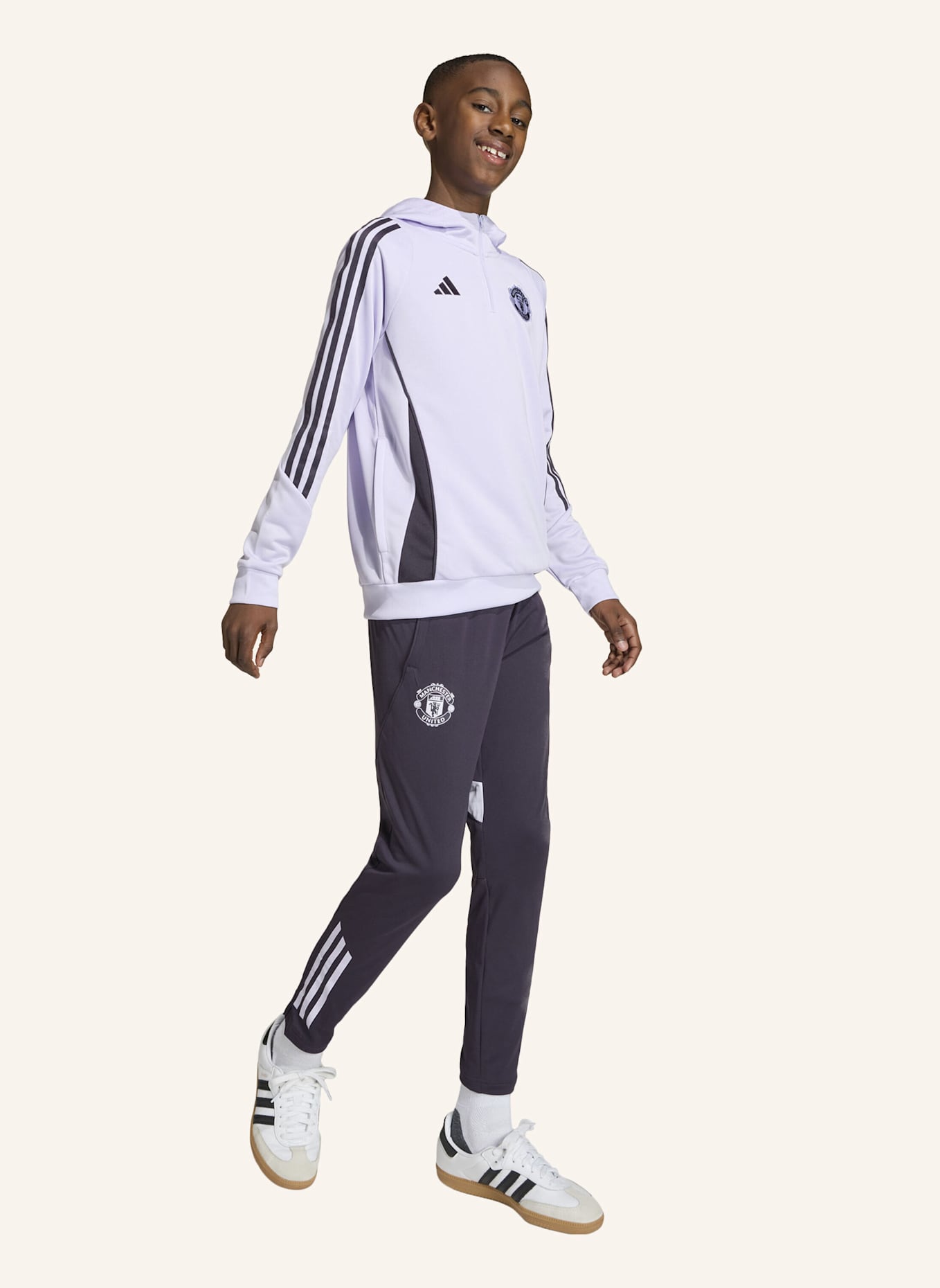 adidas MANCHESTER UNITED TIRO 25 COMPETITION KIDS TRAININGSHOODIE: LILA/ SCHWARZ