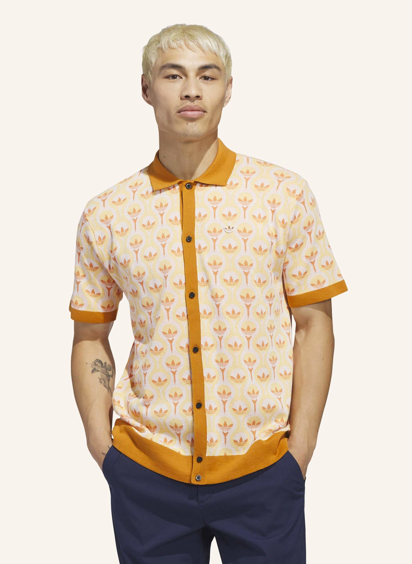 adidas ORIGINALS POLOSHIRT, GEWIRKTES MATERIAL: WEISS/ ORANGE